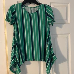 Green, blue-black, and white striped shirt for girls